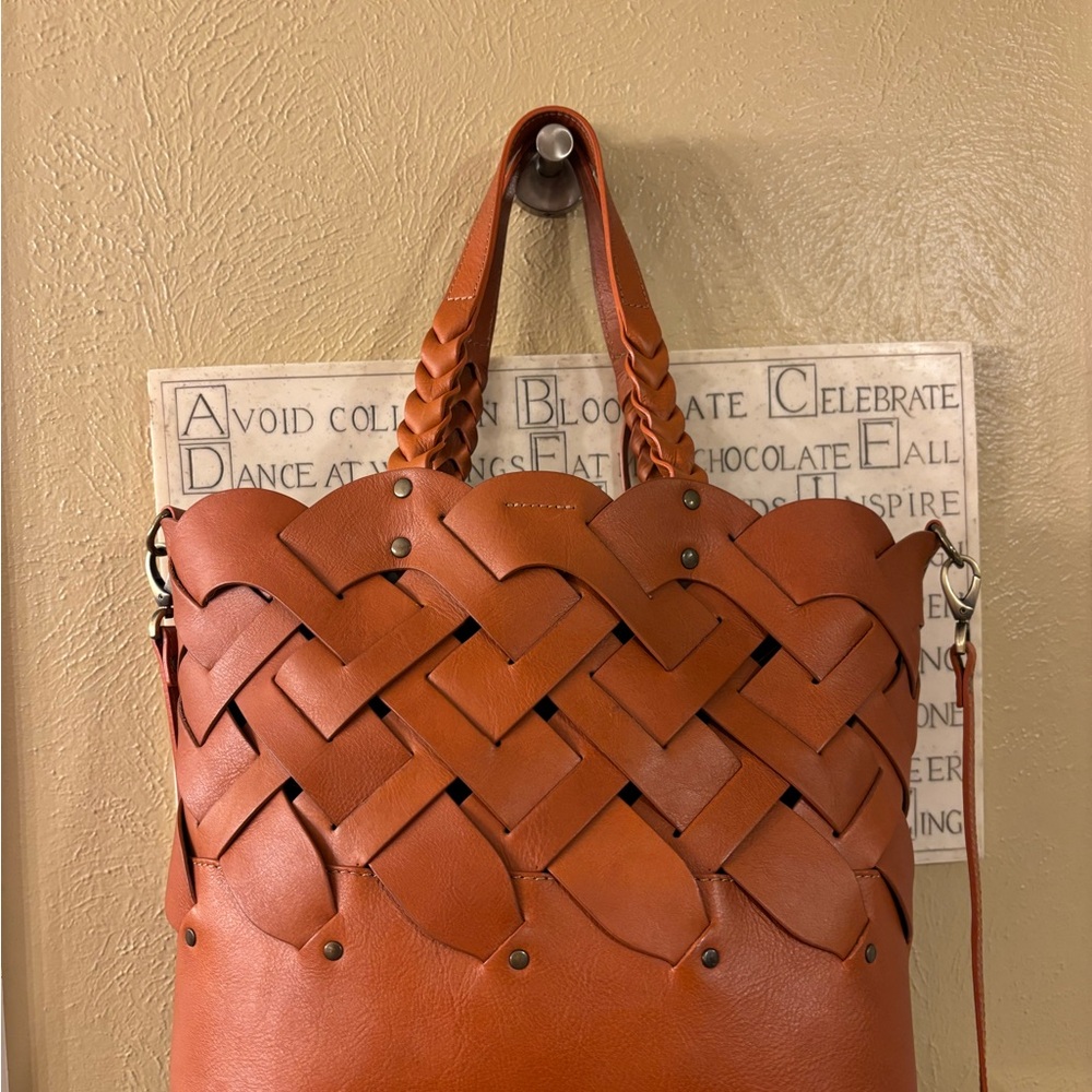 Sundance Woven Leather Tote - Brown